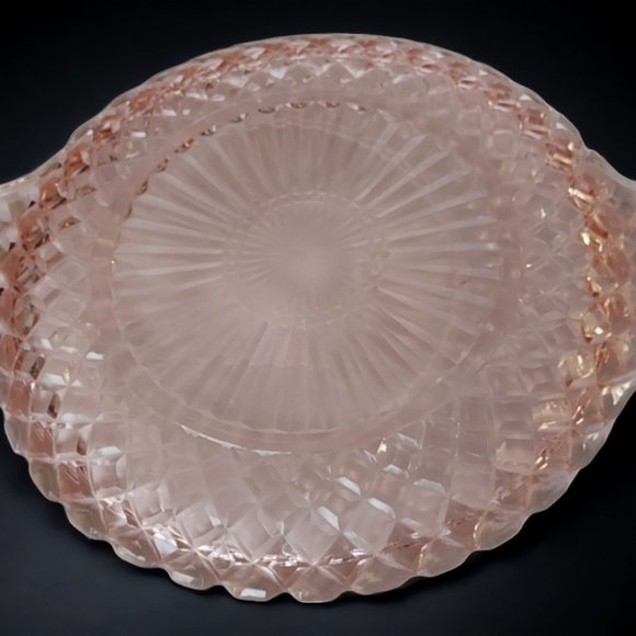 1930s Anchor Hocking Waterford Waffle Pattern Pink Depression Glass Platter - Picture 7 of 9